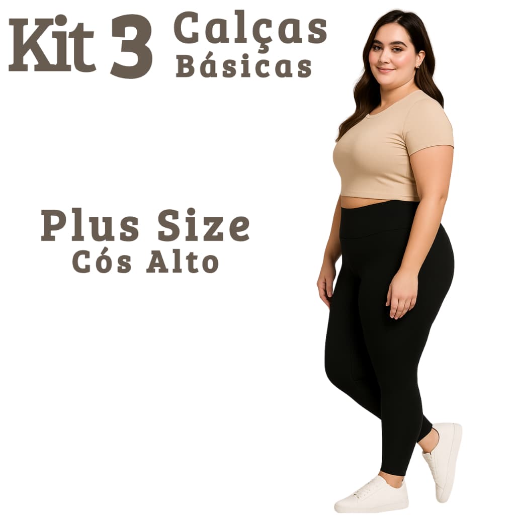 Kit 3 ou 2 Calças Legging Feminina Plus Size Lisa Cintura Alta Confortável Academia GG G1 G2 G3