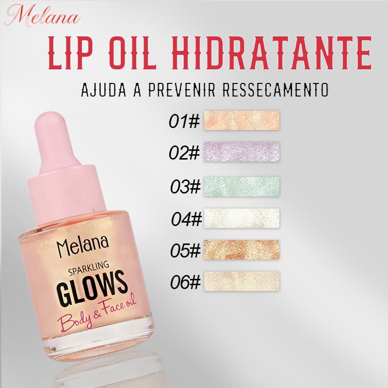 Melana Óleo corporal 10ml 6 Cores com Brilho Líquido para Rosto e Corpo