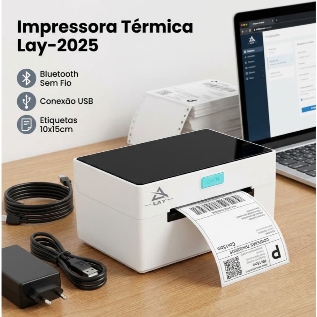 Impressora Térmica De Etiqueta Adesiva 110mm Usb E Bluetooth Lay-2025