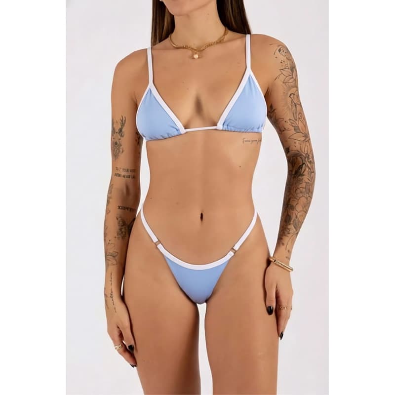 Biquíni Marquinha de Fita Com Regulagem Azul Bebê e Branco