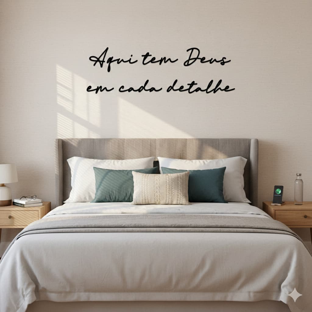Quadro Aqui Tem Deus Em Cada Detalhe Decoração Frase em Mdf 3mm