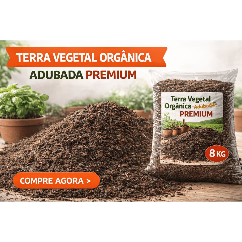 Terra Vegetal Orgânica Premium adubada 8kg frutíferas flores horta vasos jardim