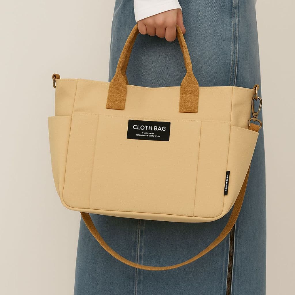 Bolsa Feminina Estudante Lona Portátil De Grande Capacidade De Bolso Múltiplo Simples