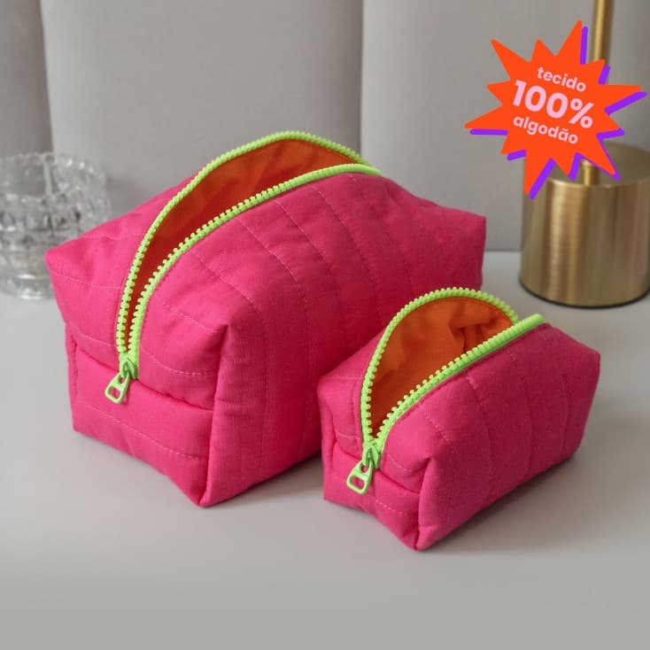 Kit Necessaires –Femininas, 100% Algodão, Grande e Mini Para Viagem, Makes, Organização e Academia