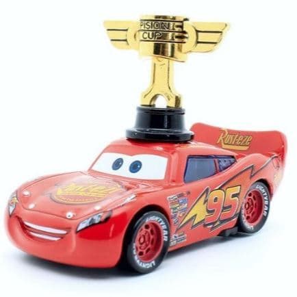 Miniatura Carros Pixar Relâmpago McQueen + Taça Copa Pistão - Metal 1:55