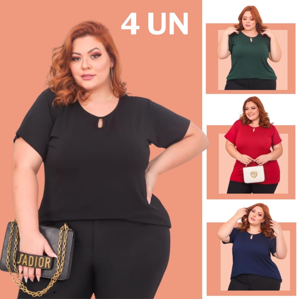 Kit 4 Blusas Bata Feminina Plus Size Elegante Viscolycra G1 ao G3