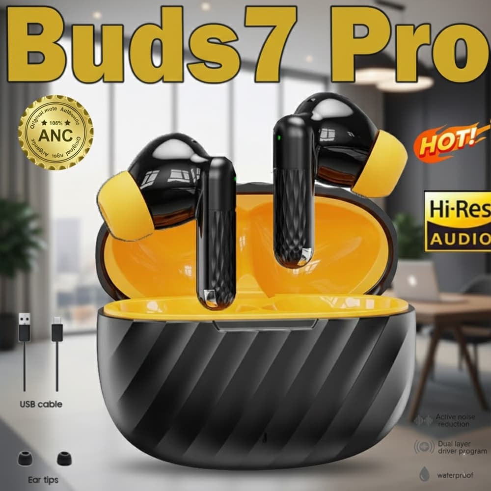 2026 Novo Fones de ouvido sem fio Bluetooth Buds 7 Pro com cancelamento de ruído ANC esportes