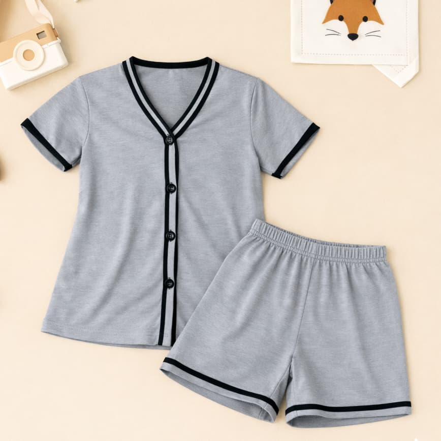 Baby Doll Americano Cinza Malha Premium Blogueira Amamentação Cirurgico com botoes Funcionais