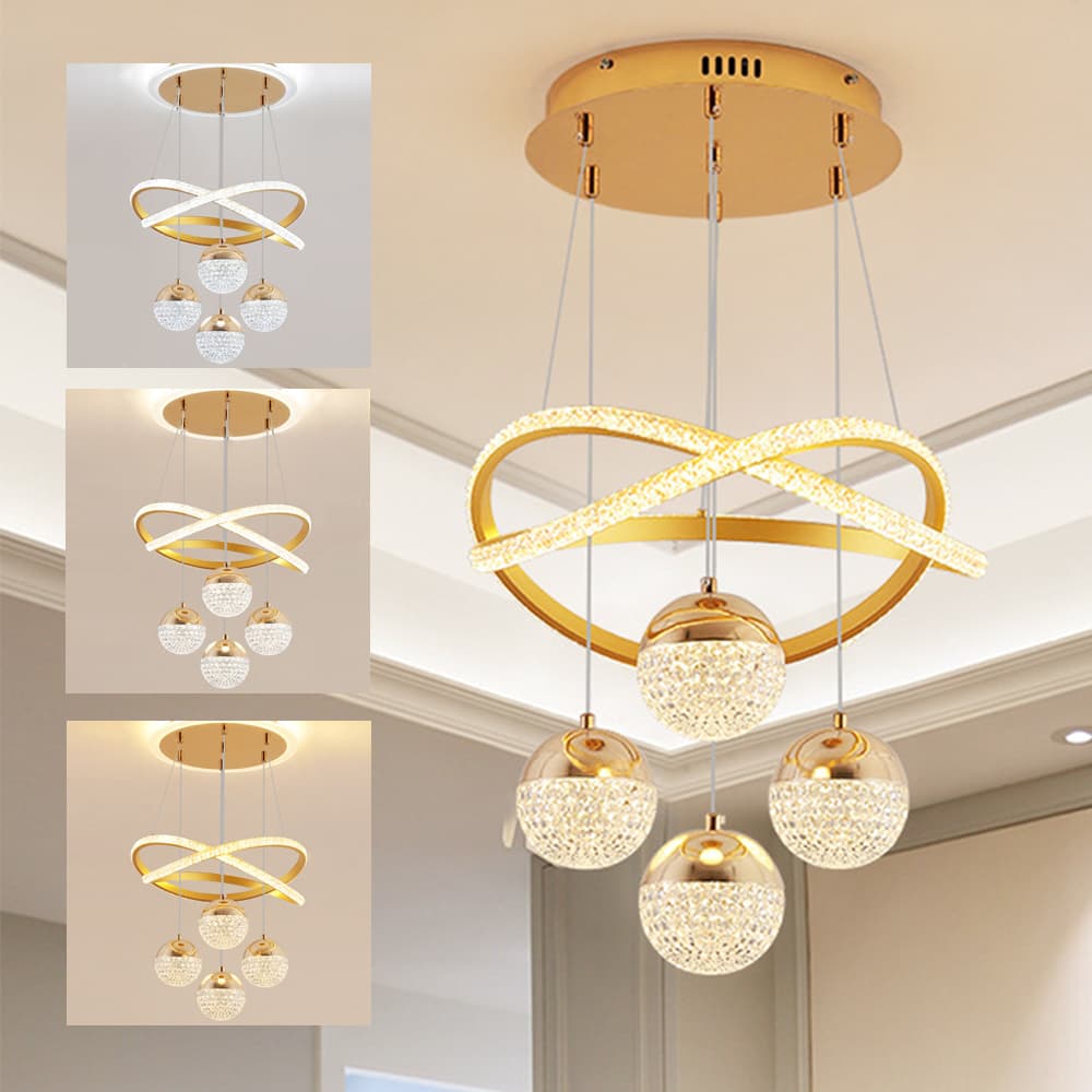 Lustre Bivolt (110V/220V) 3 Cores LED, Cristal/Acrílico Moderno para Sala e Quarto Estilo Luxo Escandinavo -O16