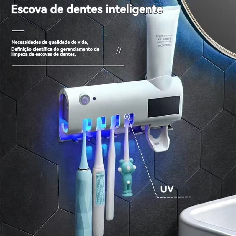 Porta Escova de Dente com Esterilizador UV e Dispenser de Pasta – Suporte Automático