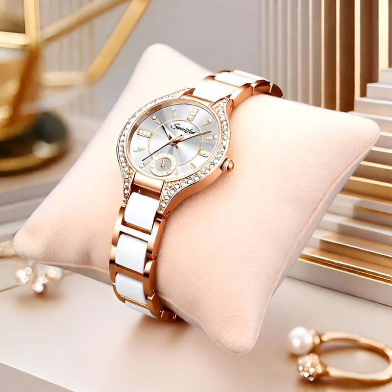 Relógio Feminino Sunlifex 8010 Quartzo em Aço Inoxidável À Prova D’água Estilo Urbano Elegante Ideal para Presente