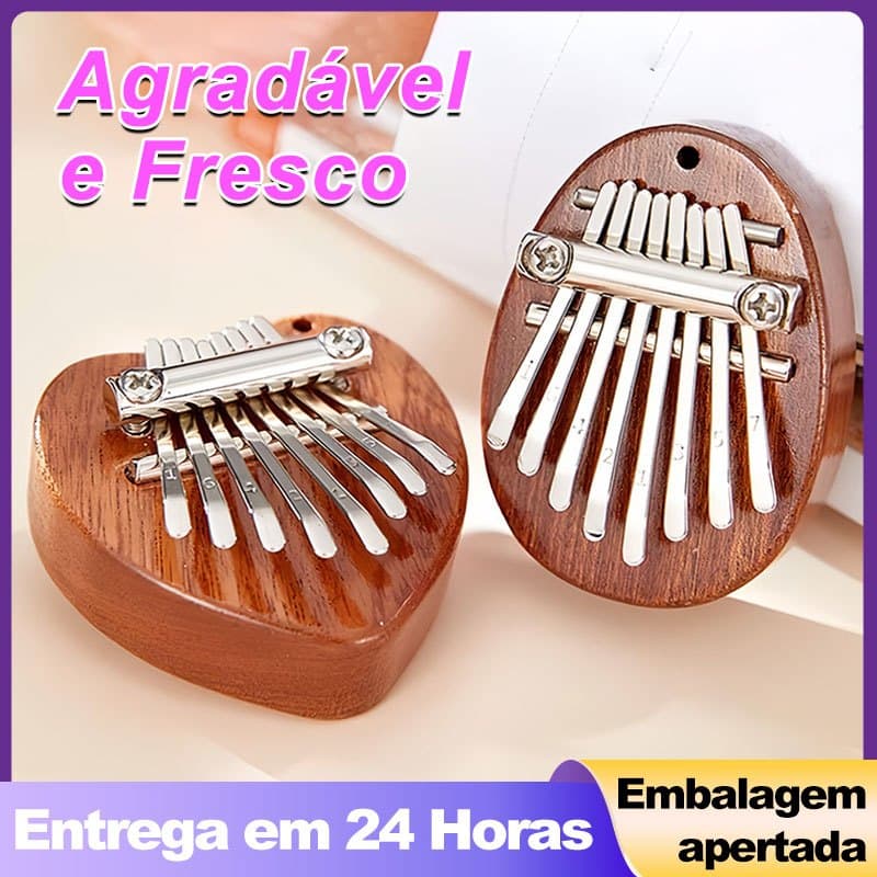 Mini Kalimba 8 Teclas Pingente | Piano de Polegar Madeira Sapele Presente Infantil