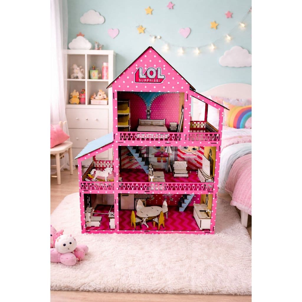 Kit Casinha Casa De Boneca + 22 Moveis Em Mdf Pintado