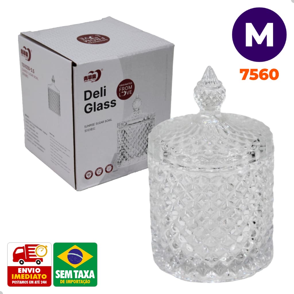 Bomboniere de Vidro Transparente Clear com Tampa Pote Decorativo para Doces e Tempero 7560