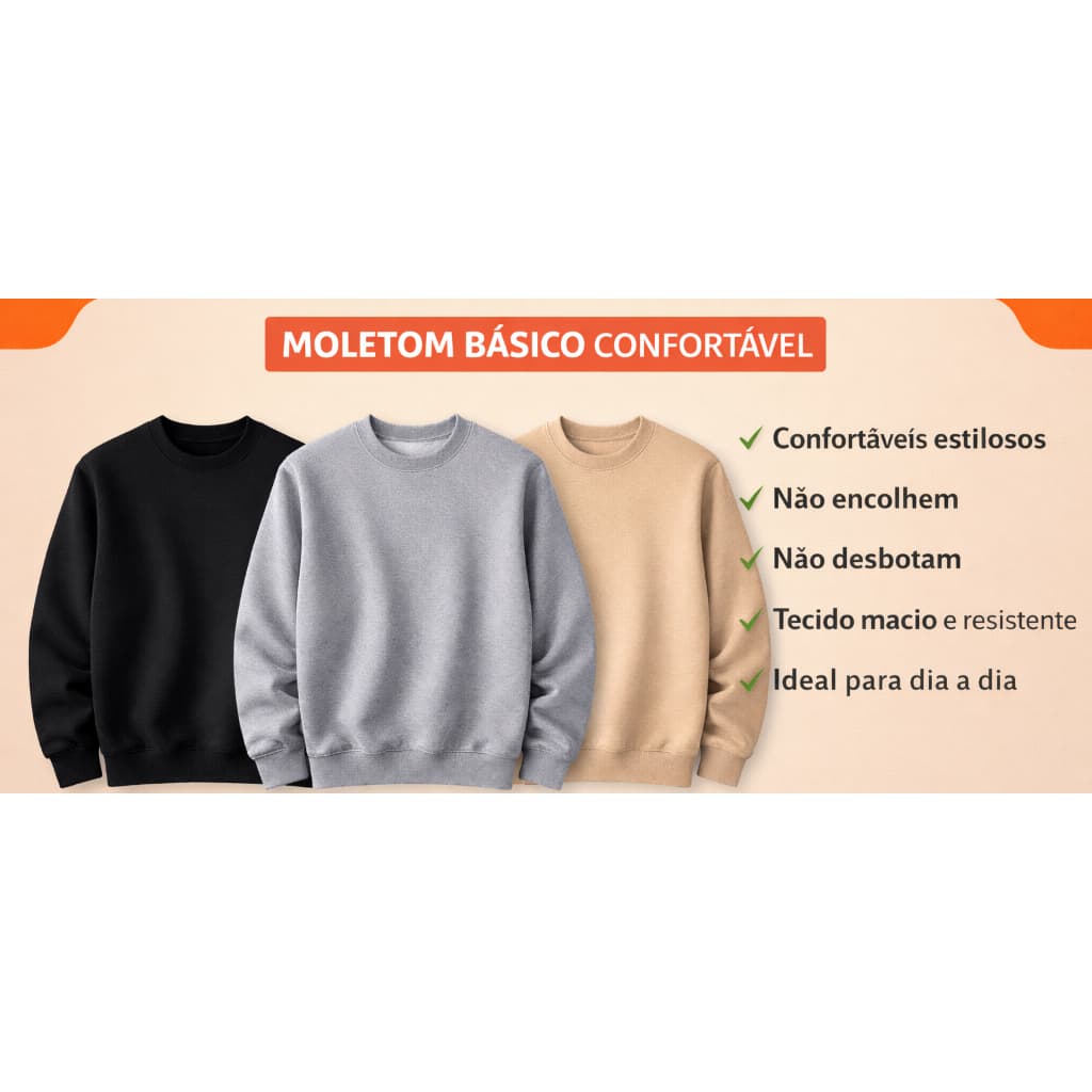 Moletom gola careca, suéter básico, blusa de frio, moletom unissex, suéter masculino, suéter feminino, blusa inverno