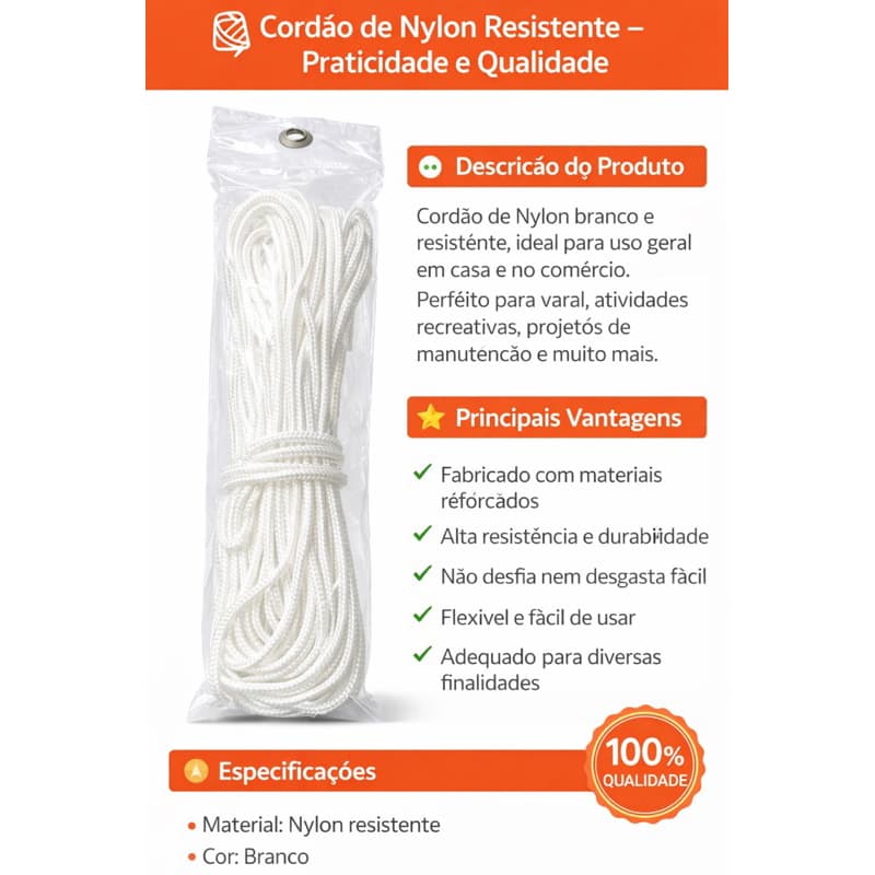 Corda Branca 4mm - Para Varal De Teto Varal de Quintal Apto. Uso Geral