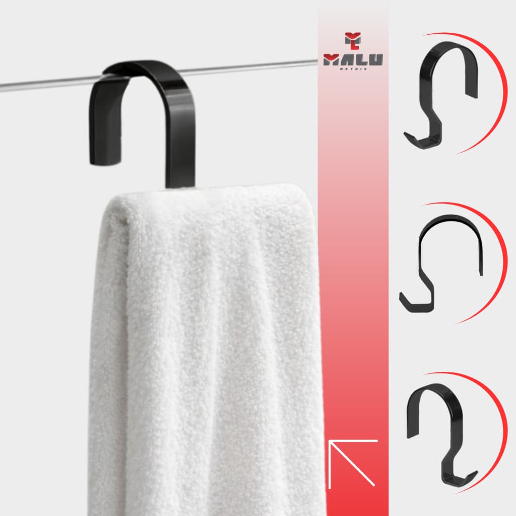 Suporte Porta Toalha Para Box Banheiro Roupa Bolsa Roupão Gancho Sem Furo Preto Fosco 4587