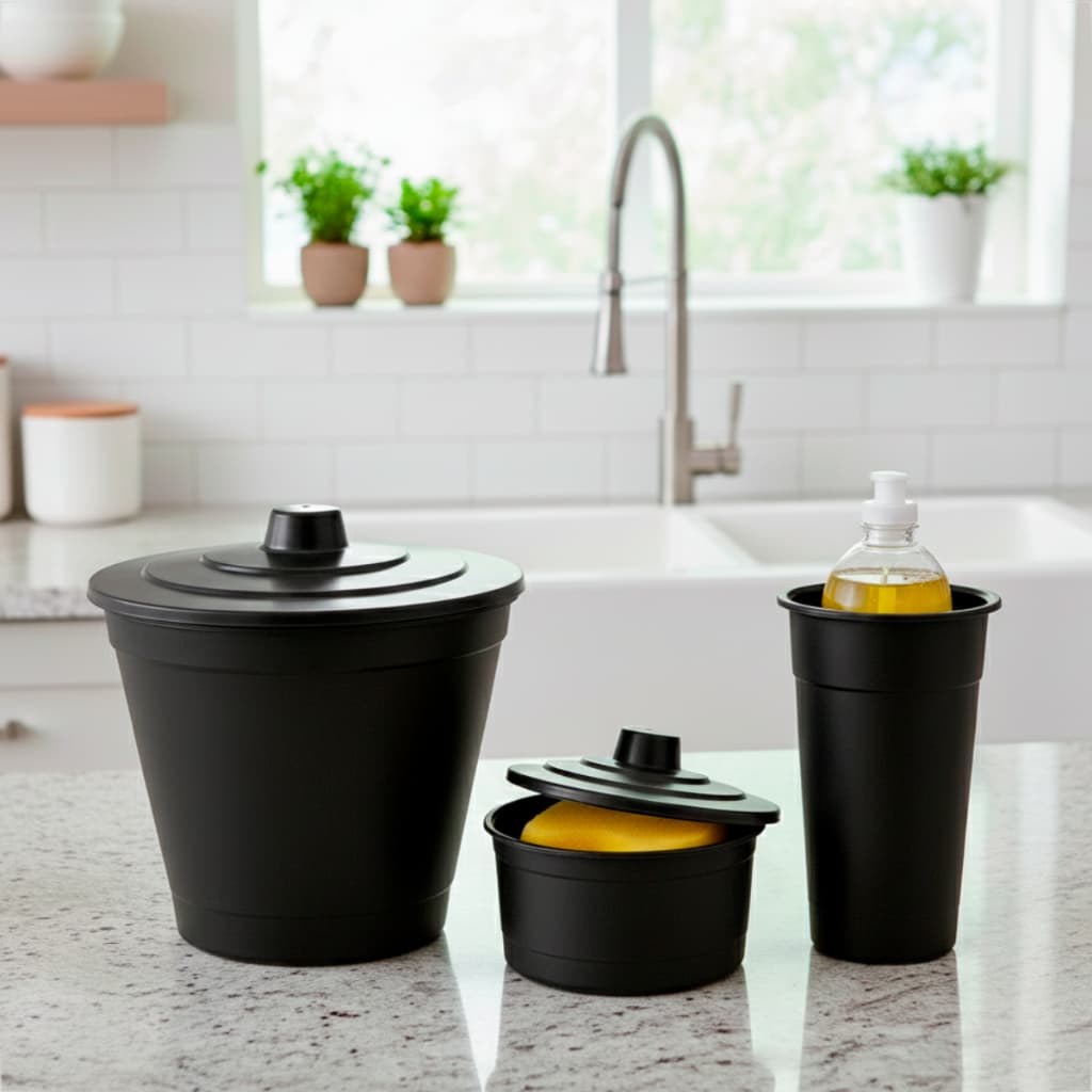 Kit 3 Peças Organizador de Pia Cozinha Premium Plástico Com Lixeira Porta Detergente e Esponja