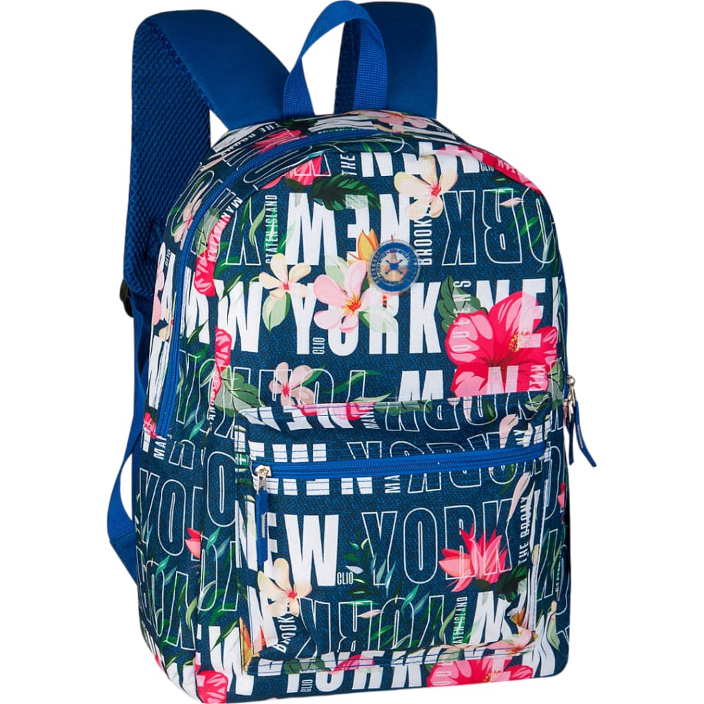 Mochila Escolar de Costas Infantil Menina com Bolso Frontal Florida New York Clio