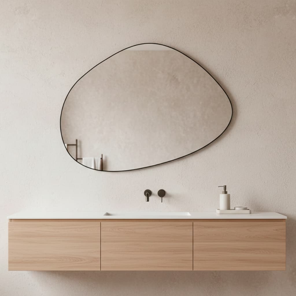 Espelho Decorativo Sala Hall Quarto Orgânico em Couro 44x64cm C/Suporte - Mod. Nuvem
