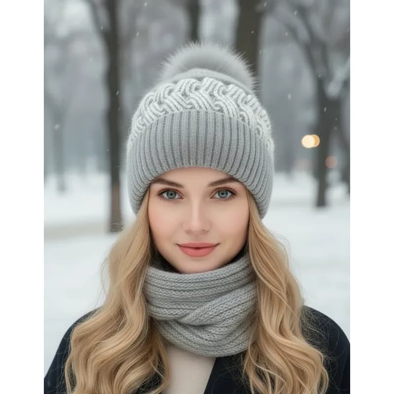 Gorro Touca Forrada C/ Cachecol Fixo Lã Quente Frio Inverno