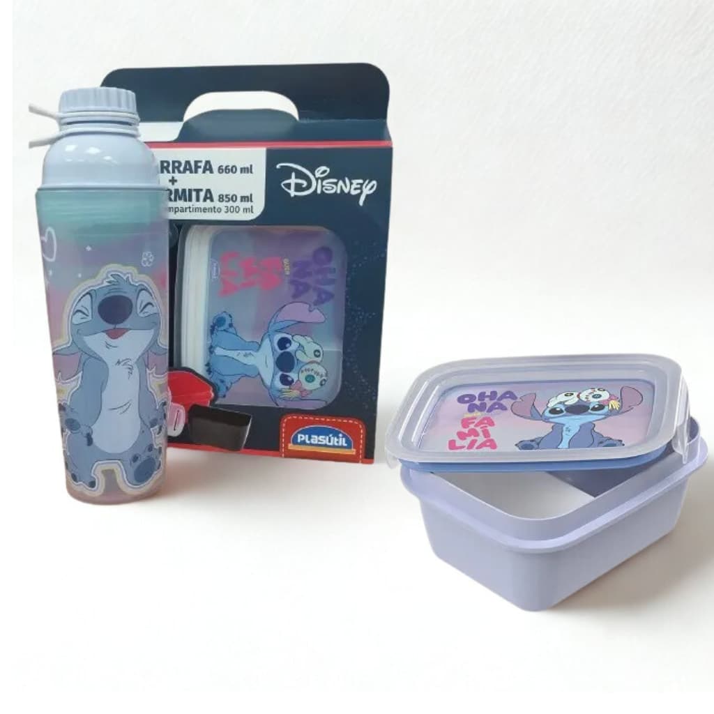 Kit garrafa 600 ml + marmita 850 ml - Stitch - Plasútil Marmita escolar