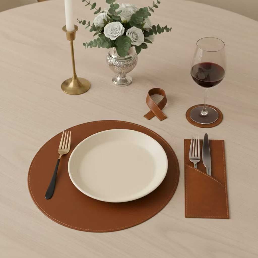 Kit Jogo Americano Souplat Redondo  Dupla-Face Mesa De Jantar/Porta Talher/Porta Guardanapo/Porta Copo