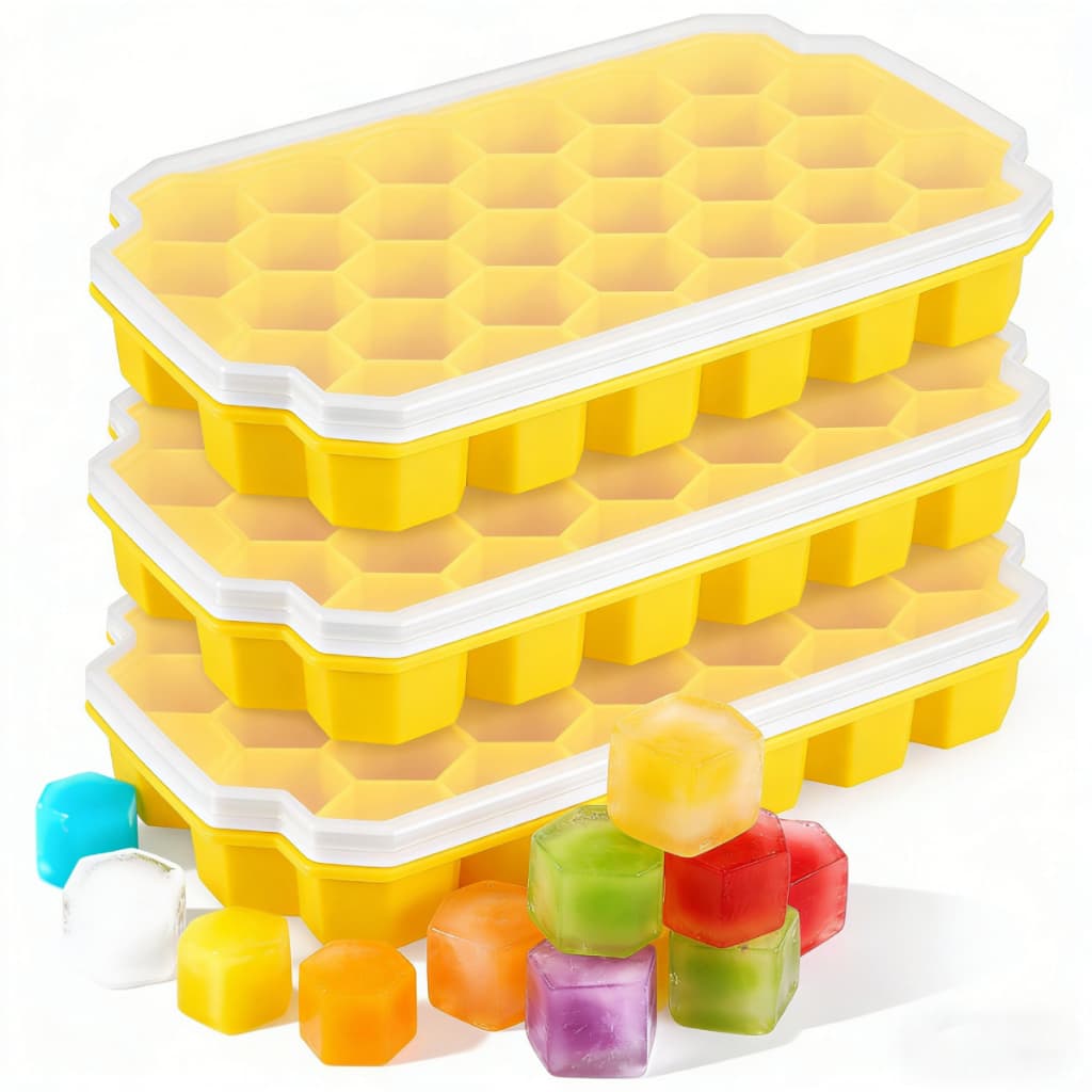 Kit 3 Forma de Gelo Silicone, Com Tampa 111 Cubos Sextavado Hexagono Colméia, para Chocolate Bombom Drink Whisky