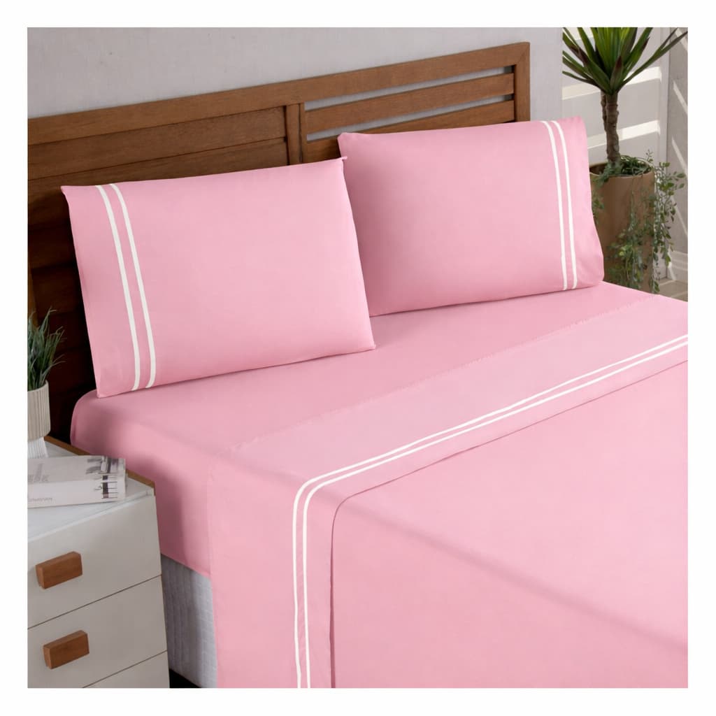 Lençol queen Rosa 300 fios Macio Luxo
