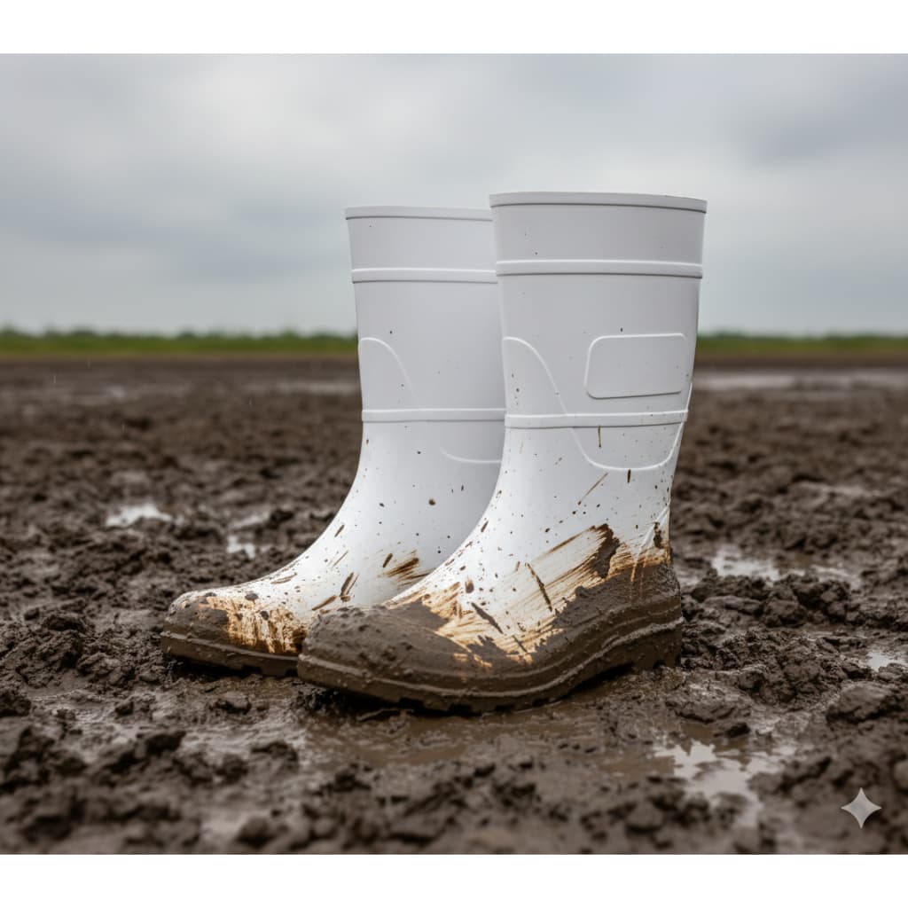 Bota Galocha PVC Branca Cano Médio Profissional Impermeável Antiderrapante