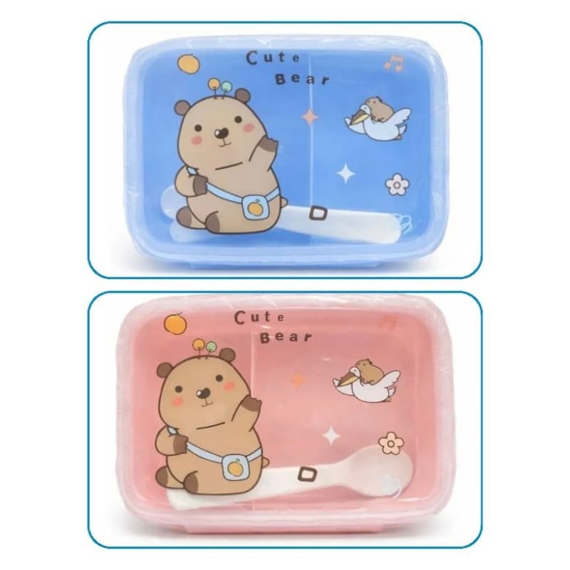 Kit Lancheira da Capivara - Pote para o Lanche contendo divisória e uma colher