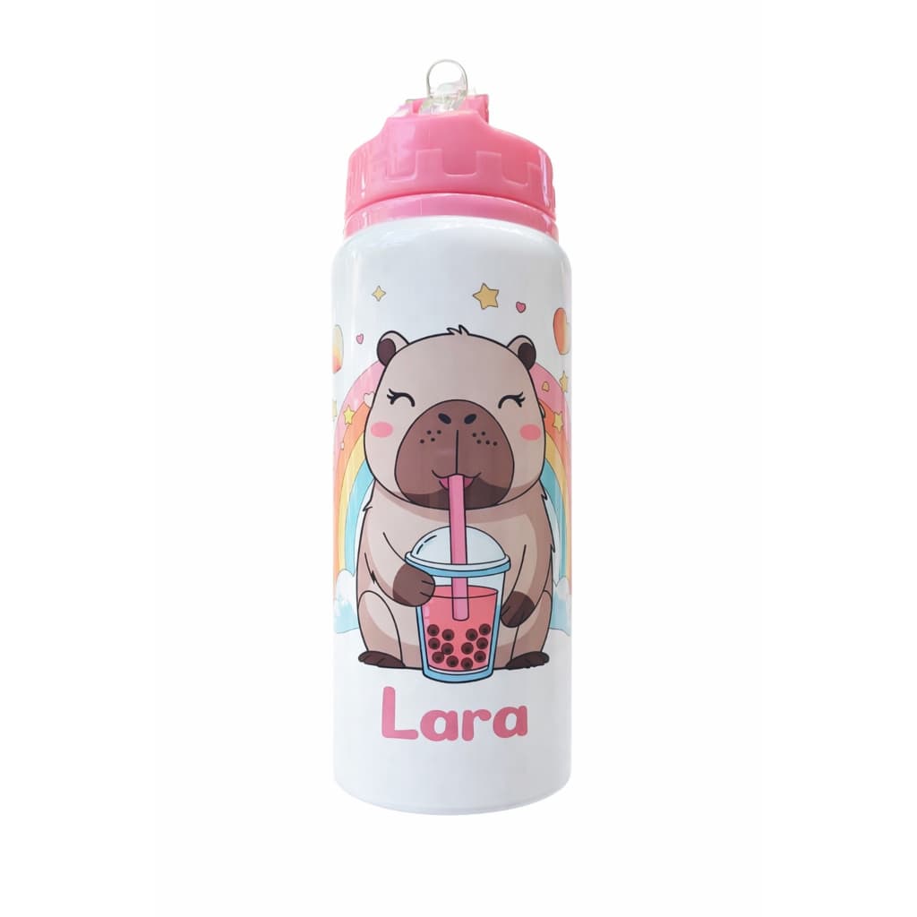 Garrafa Infantil Personalizada com Nome 600ml | Capivara Fofa | Alumínio - Envio Imediato - Pouca Unidades