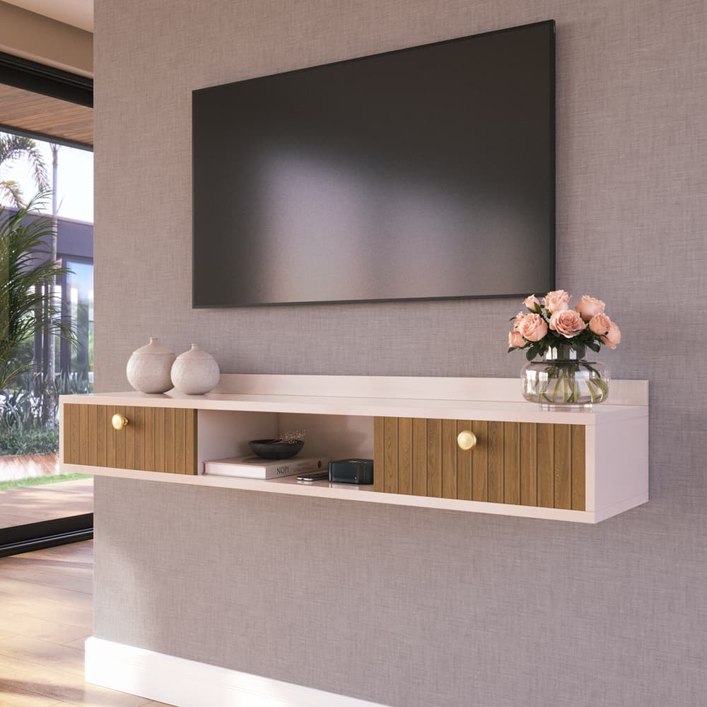 Rack Suspenso Sala Tv 1.20cm Home Decoração Sala Quarto nicho 2 gavetas Painel TV