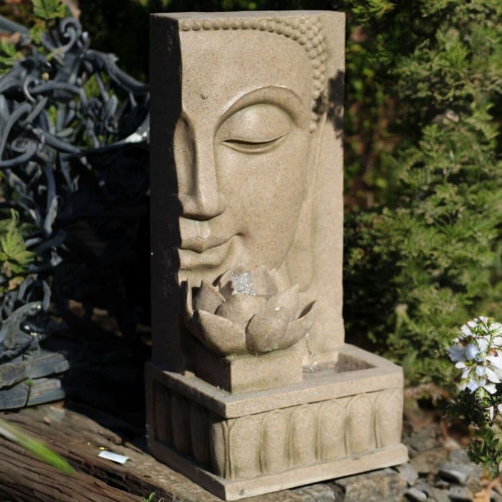 Fonte de Água Buda Pedra Flor de Lótus Grande Cascata Led Som Relaxante Natural 110-220v Decorativo