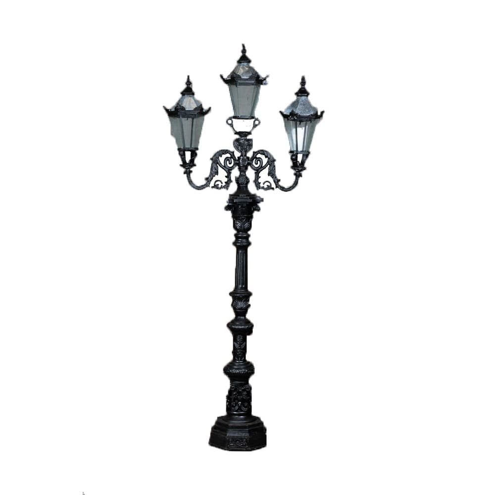 Poste Rústico de Ferro Preto Triplo Iluminação de Jardim Casa Decoração de Luxo Grande Antigo