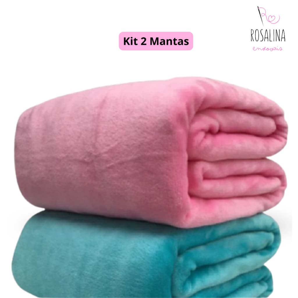 KIT 2 Cobertor Manta Lisas Casal Microfibra 1,80 x 2,00 Mantinha Quentinha Seca rápido