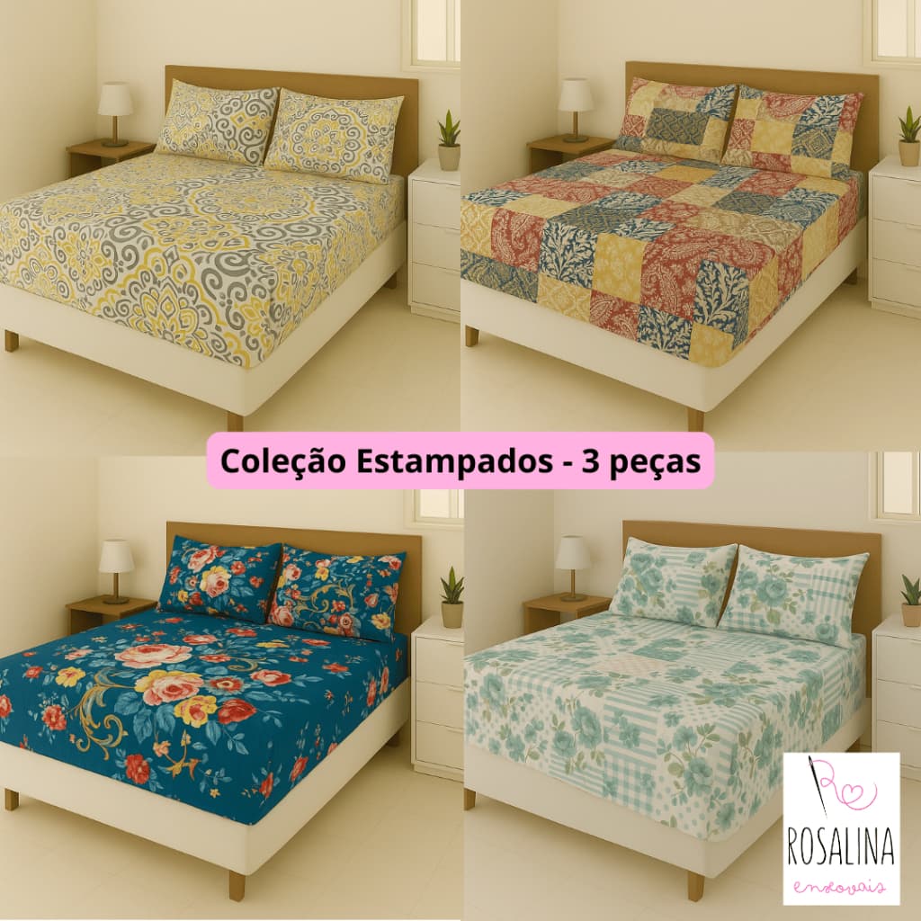 Jogo de Lençol Casal 3 Peças Com Elástico Estampado sortido Oferta Relâmpago