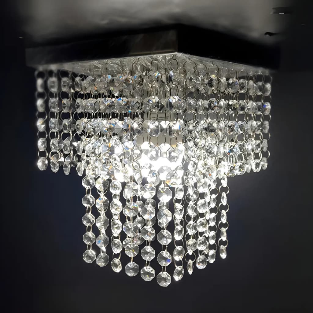 Lustre De Cristal Acrilico Base 20x20 Inox Espelhado Sala de Jantar / Estar / Vai Montado Bivolt