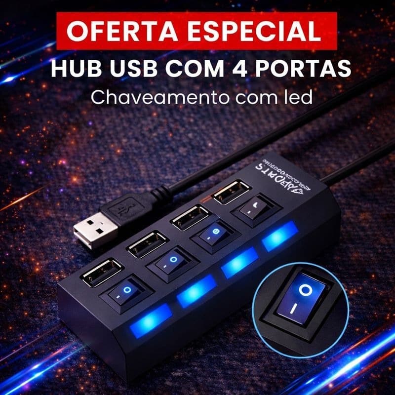 Hub Usb 2.0 4 Portas Expansor hub usb cabo hub usb Alta Velocidade com Led Indicador