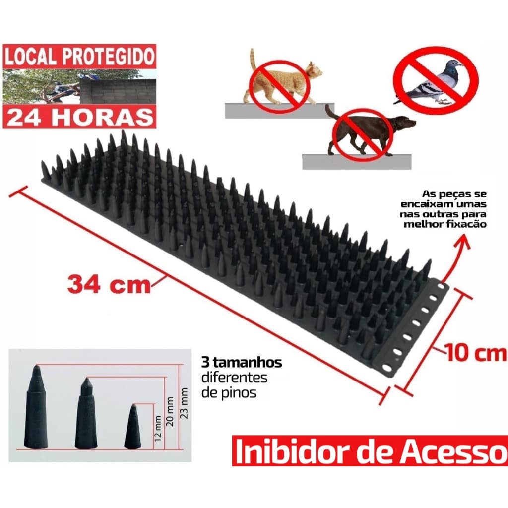 Kit 12 Inibidor De Acesso Preto Profissional 4m Linear Controle De Pombos E Gatos