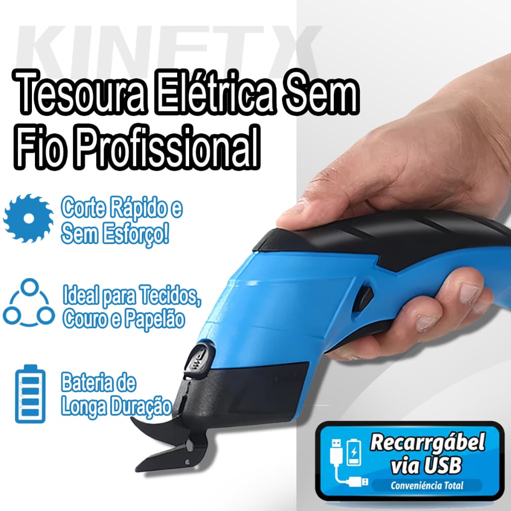 Tesoura Elétrica Para Tecidos USB-C Recarregável Bivolt Cortador de Tecido