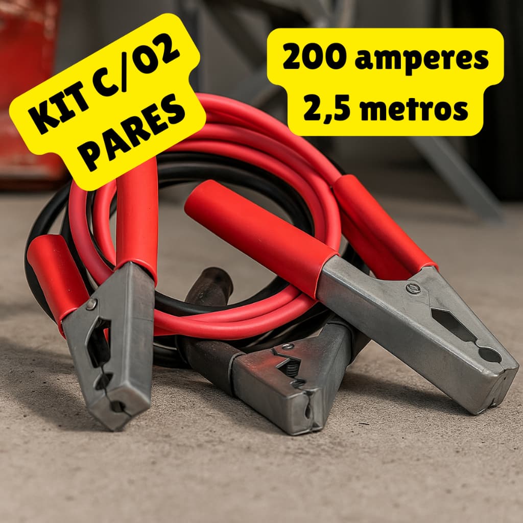 KIT 02 Pares Cabo Para Chupeta Bateria Carga Trânsferencia Com 2,5m 200amp 12V Carro e Veículos