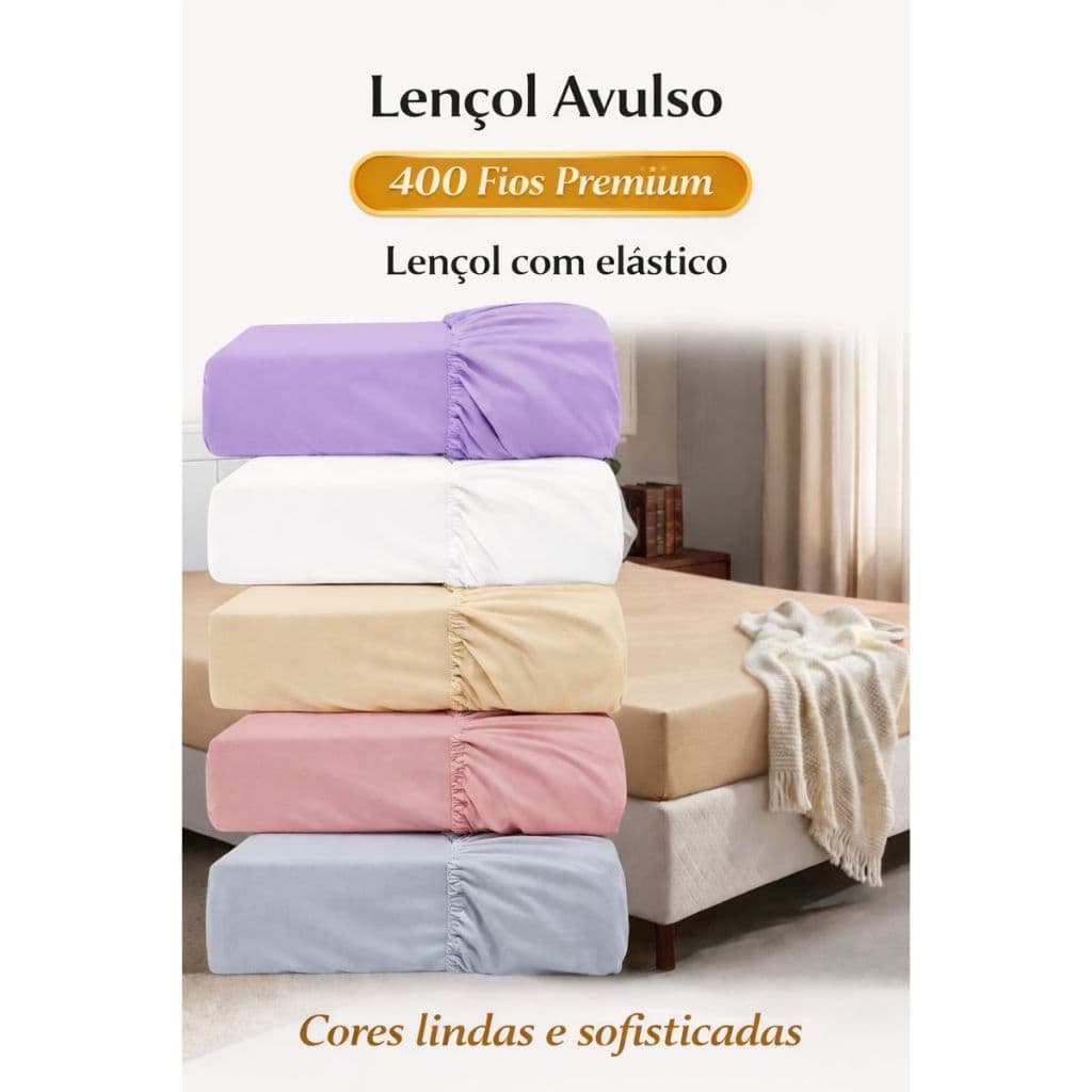 Lençol Avulso Elástico Premium 400 Fios Micropercal  Poliéster Liso