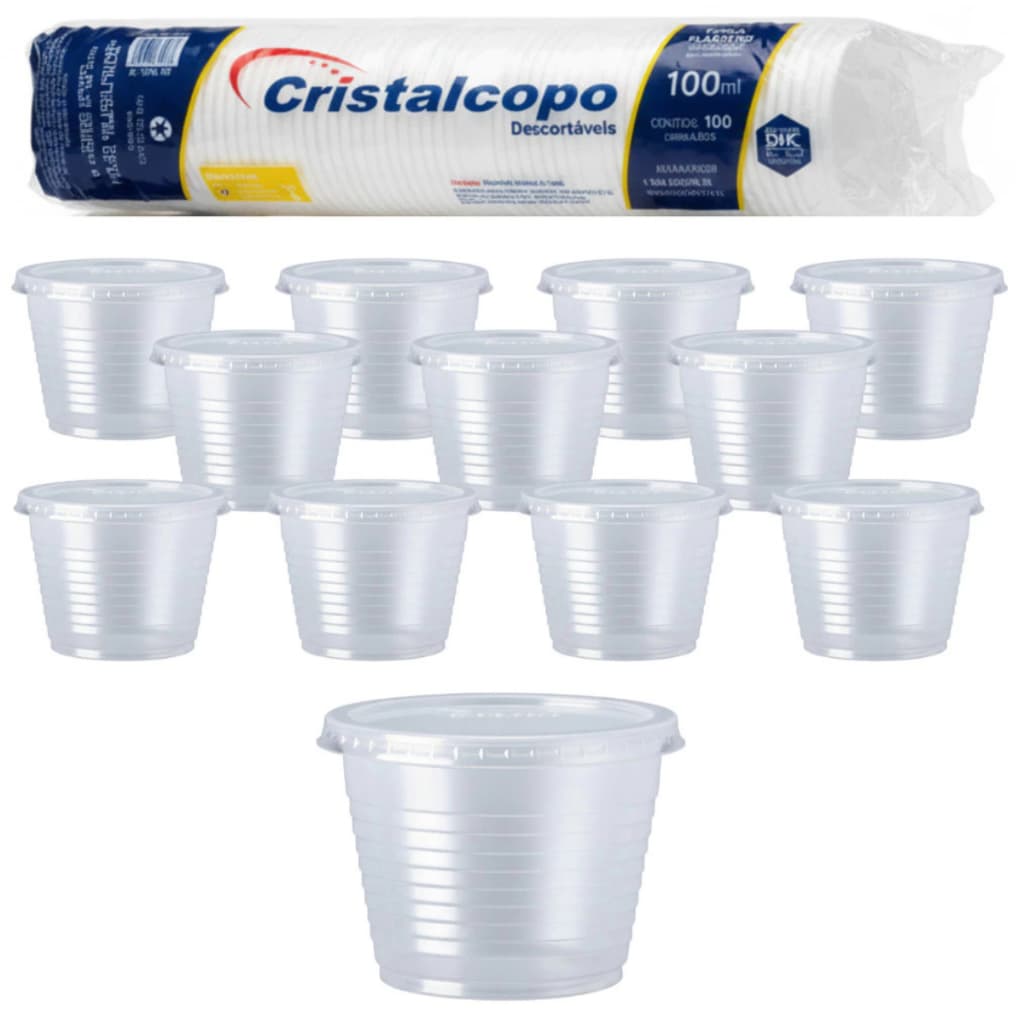 Kit com 100 unidades de Potes com Tampas de 100 ml.