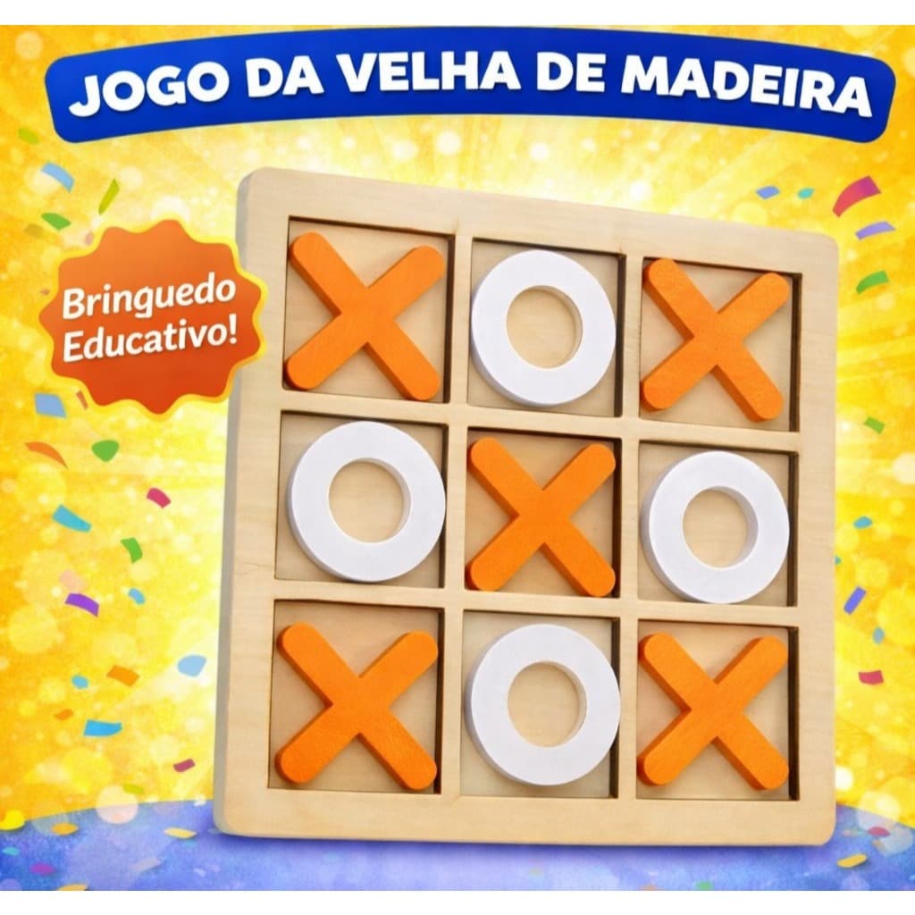 Jogo da Velha Tabuleiro MDF Jogo Educativo Criança Adulto Tabuleiro 14cm Jogos Pedagógicos Material Escolar Pedagógico