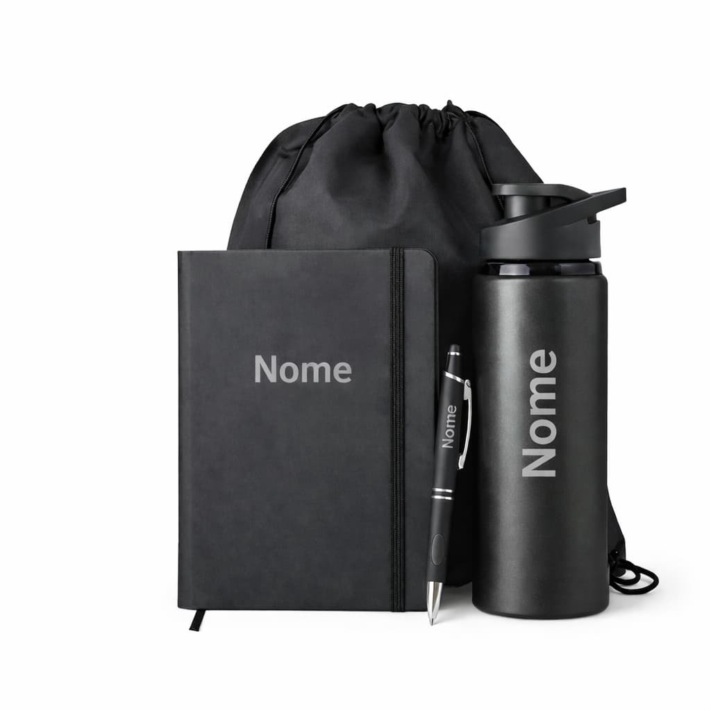 Kit Presente Personalizado Datas Especiais Formatura Empresa Caderno Garrafa Caneta Mochila Saco