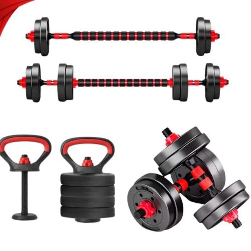 Kit de treino 15kg  fitness funcional em casa halteres barra acessoro de treino preto
