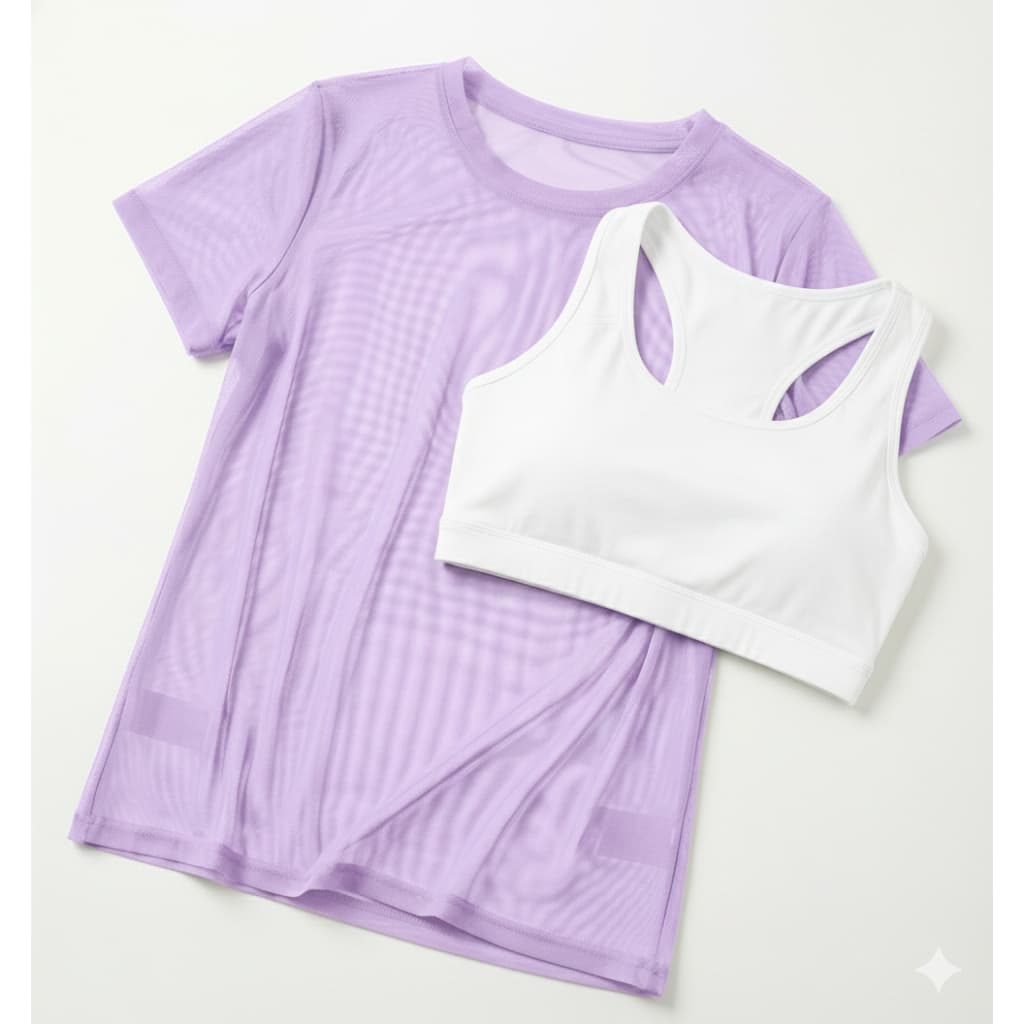 Blusa Feminina Transparente de Tule Manga Curta Camiseta Academia Treino