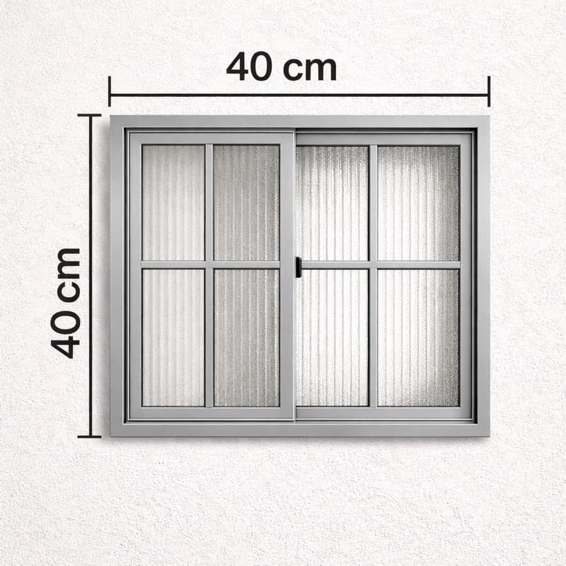 Janela de Correr 40x40 2 Folhas 1 Fixa 1 Movel Com Grade Aluminio Vidro Canelado