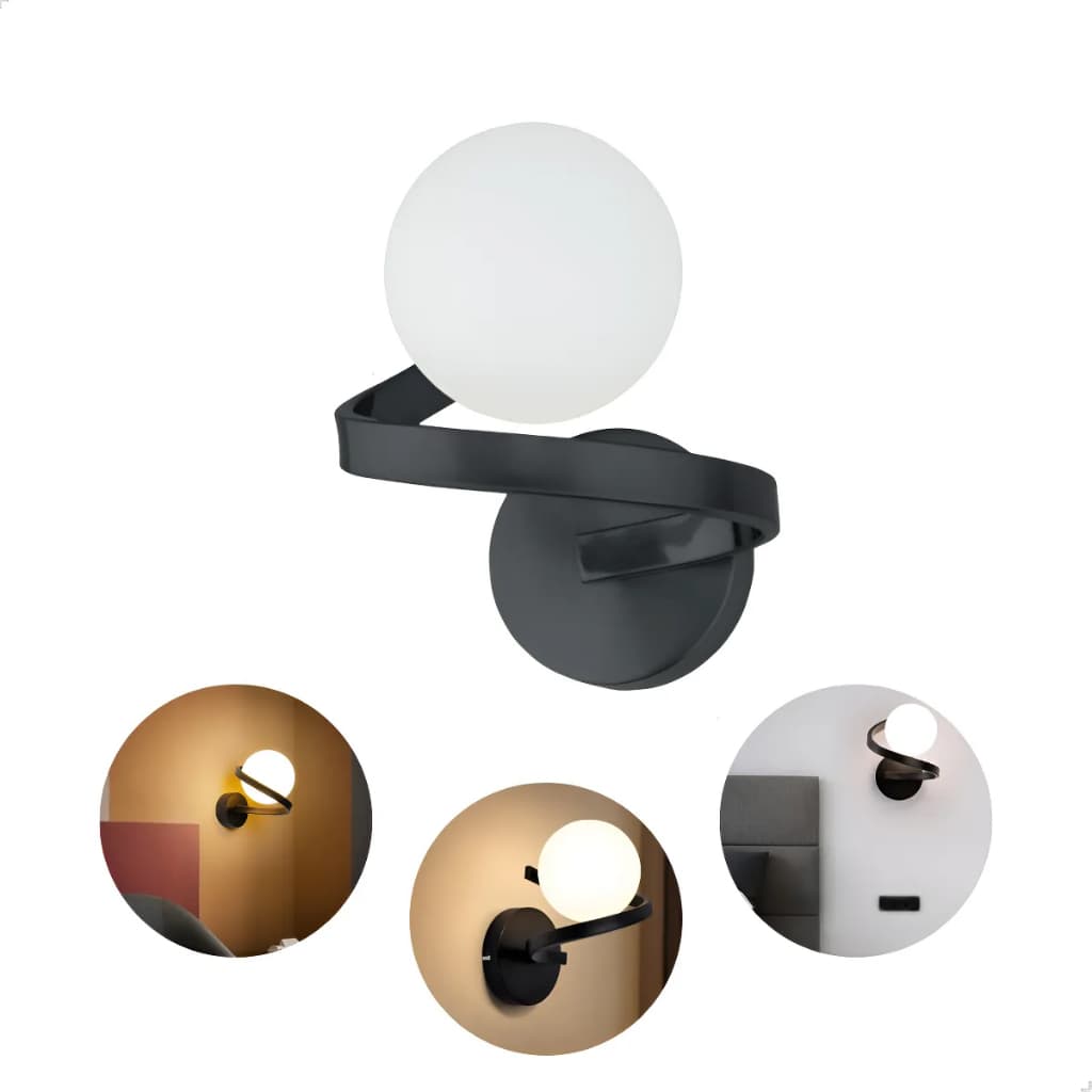 Arandela Luminária De Parede Espiral Orbitalis 6w Multicor Quente/Neutra/Fria Dourada Ou Preta